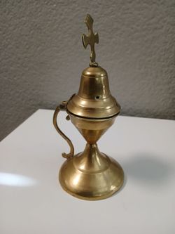 Religious vintage brass pedestal censor cone insense burner