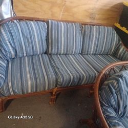 2 Vintage Rattan Couches And Large Matching Chair 