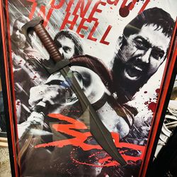 300 The Movie Poster Shadowbox With Sword