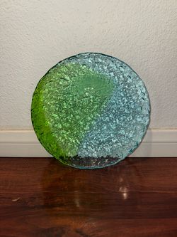Art Glass Decorative Plate Green Blue Ombre