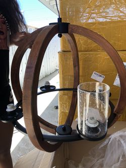 Wooden lantern chandelier