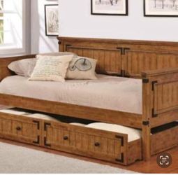 Wood Daybed with Trundle and Storage Drawers