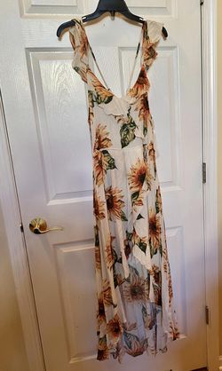 ILA Floral Sunflower Maxi Dress Ruffle Sleeves Women’s Large