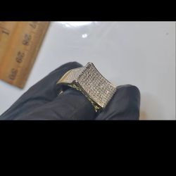 Sterling Silver 925 Gold Vermeil 100+ Diamond Emgraved Ring, Band Size 11, Vintage /Estate