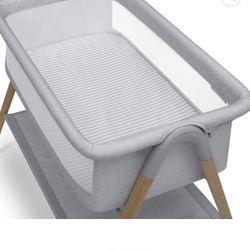 Delta Children Haven Beechwood By the Bed Bassinet, Grey Stripe