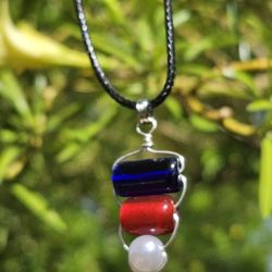 Handmade Red White And Blue Necklace Pendant