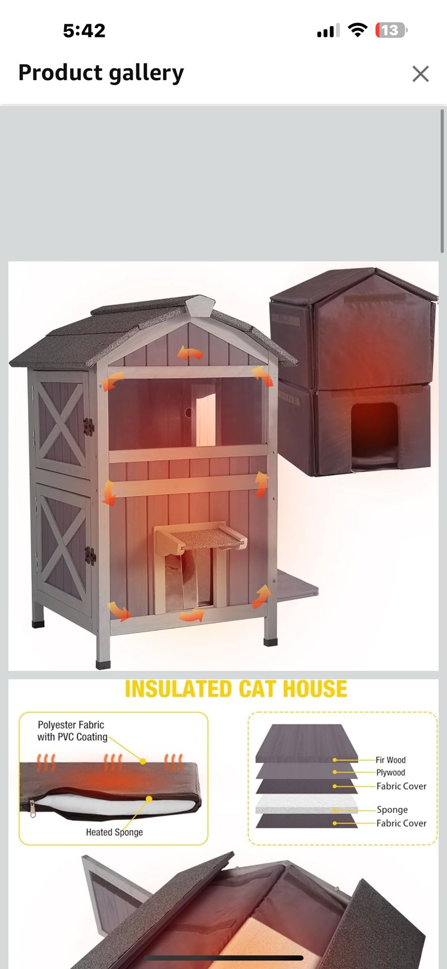 New in box Aivituvin Cat House Outdoor Feral Cat Enclosure, Weatherproof Warm Kitty Shelter with Large Balcony, Escape Doors AIR94-In
