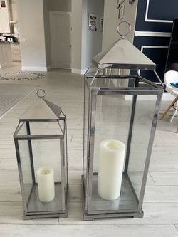 Large Pottery Barn Lanterns , with Candles