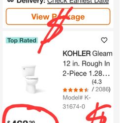 (NEW) $140 This NEW KOHLER Gleam Toilet Designed with SMOOTH SIDES EASIER TO CLEAN