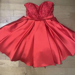 Red Satin Strapless Short Dress