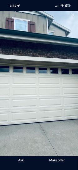 Garage door size.   15. Feets color white metal
