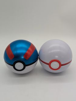 Pokemon Tins Pokeball Art Display Great Ball & Premier Ball - Empty 4" & Storage