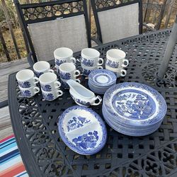 Churchill China(Blue Willow)10 Dishes/10 Saucers/6Mugs/9Coffee Cups/1Gravy Bowl/1Divided Vegetable Dish $75 OBO !