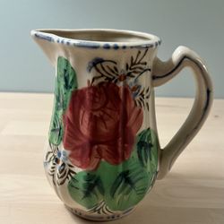 Vintage Japan Hand Painted Floral Pitcher 5.5” 