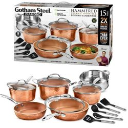 GOTHAM STEEL Hammered Pots & Pans Set Nonstick Ceramic Cookware Set (15pc)