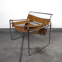 Vintage Mid Century Chrome And Leather Wassily Lounge Chair By Marcel Breuer