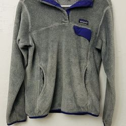 Patagonia Fleece Pullover Re-Tool Snap-T Gray Purple Zip Collar Size M 