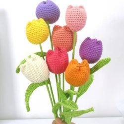 10pc Handmade Crochet Tulip Flower Multicolor 