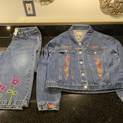 Rare My Twinn GIRL'S Embroidered Pink Flowers Jeans Jacket & Pants Size XXL
