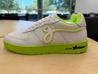 John Geiger GF-01 Men’s Leather Lace-Up Sneakers White/Lime US 10