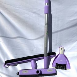 Anoda Rubber Broom for Pet Hair and Carpets, with 59-Inch Telescopic Handle — Push Broom Set with Floor Squeegee and Dustpan.