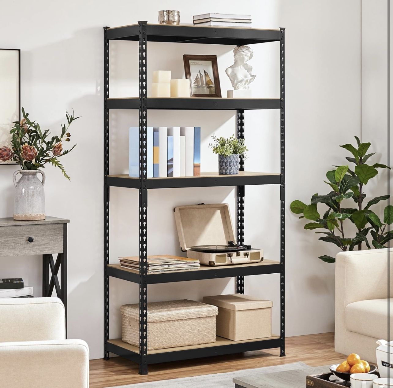 Standing Shelf Units 5 Tier Shelving Unit, Adjustable Garage Shelving Metal Shelving Unit Utility Rack Heavy Duty Industrial Shelving, 35.5″W × 17.5″D