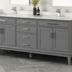 80” double Sink Bathroom Vanity with Top -gray