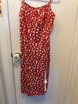 Red Daisy Print Midi Slip Dress