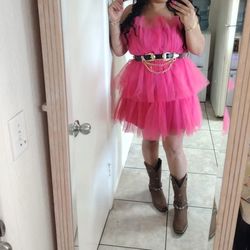 Vestido Rosa De Tull  Xl//////////TUTU DRESS