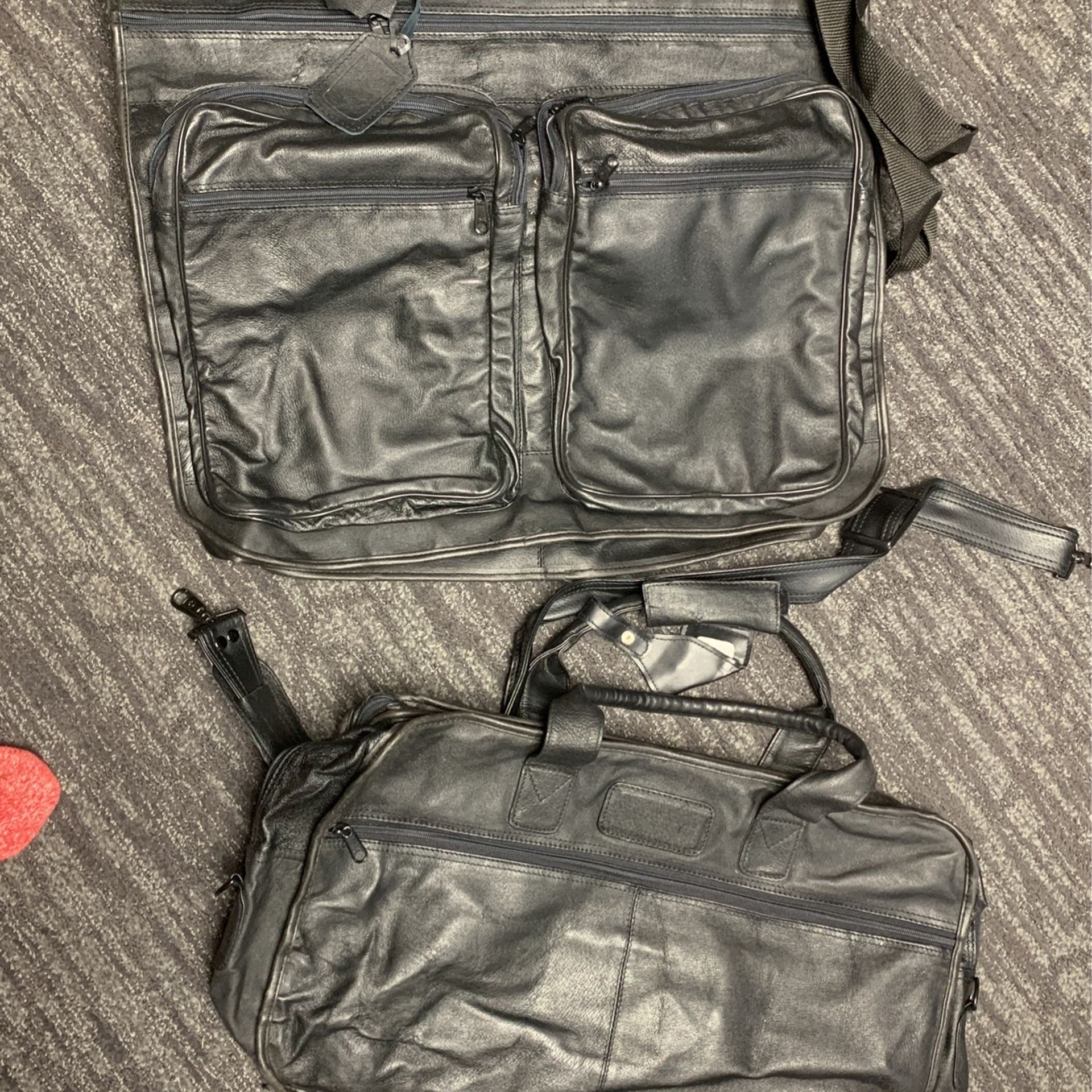 2-pc Leather Luggage set (garment and 7.5d,20w,12h bag)