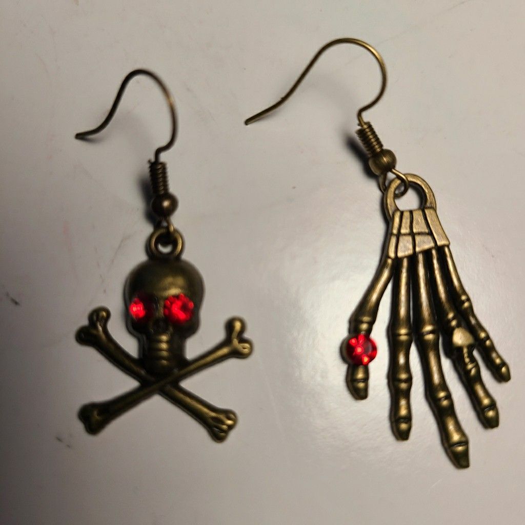 Skeleton earrings hand skull rhinestone bat spider gothic