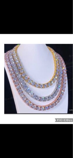 Rose golden 10mm Iced Out Side with Diamonds Tennis Chain