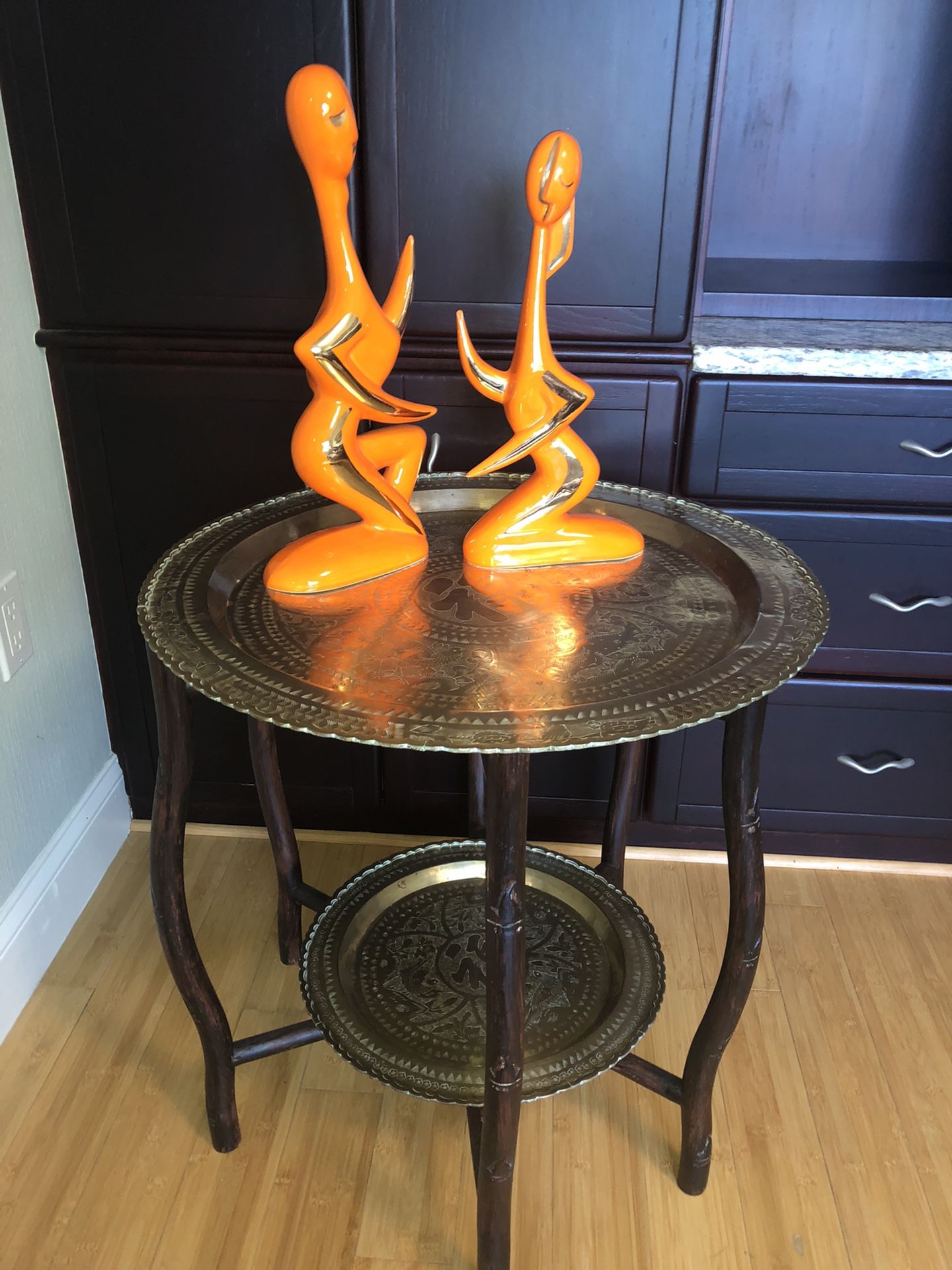 Vintage Mid Modern Century Brass 2 Tier Tray Table