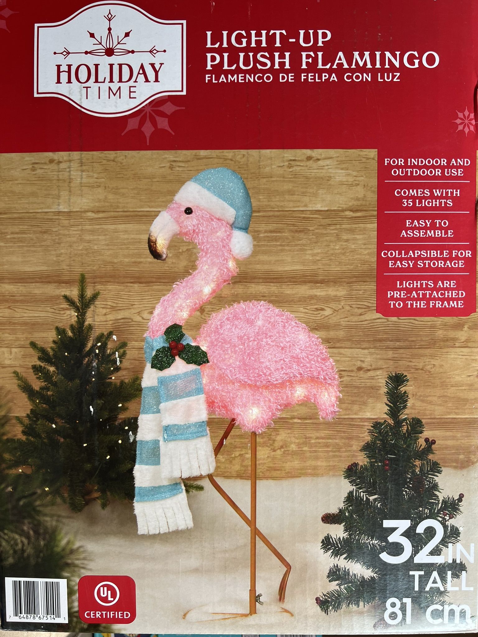 Holiday Time Outdoor Christmas Decorations Pink Flamingos Set of 3 New In Boxes!