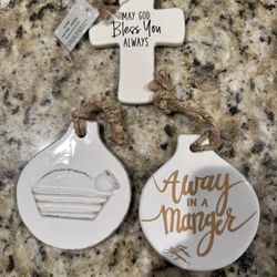 3 White Ceramic Ornaments 