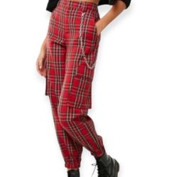 Womens Red Plaid Joggers