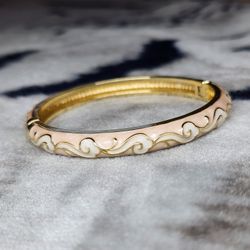 Gold plated alloy pink sand enamel white cloud bangle