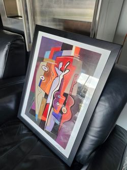 Modern signed amd custom framed  modern picture of violins