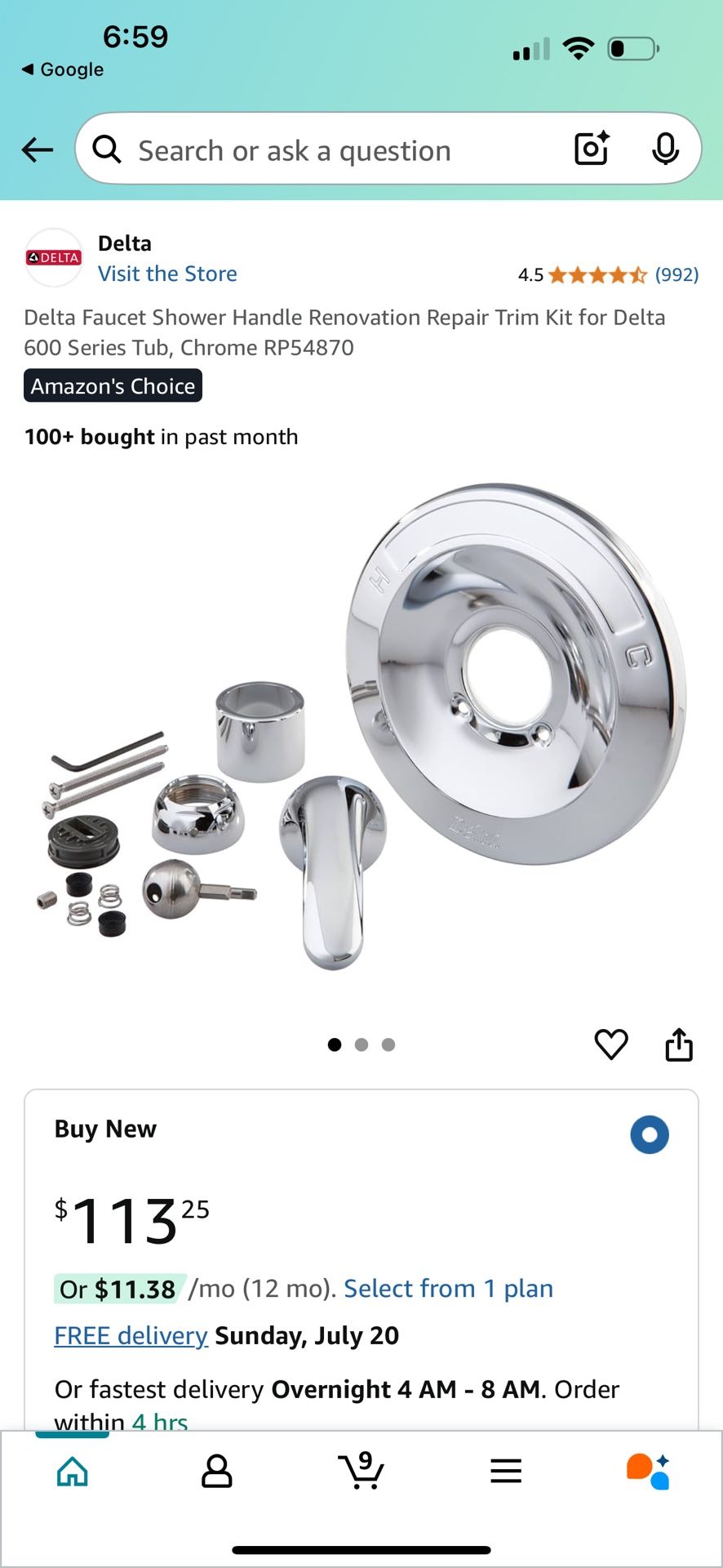 Delta Faucet Shower Handle Renovation Repair Trim Kit for Delta 600 Series Tub Chrome RP54870