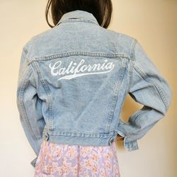 John Galt California Embroidered Light Blue Denim Bomber Jacket S