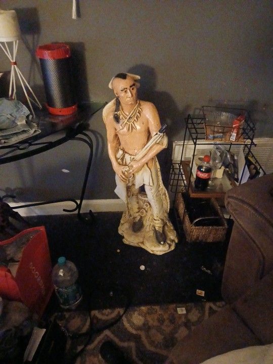 Vintage Hand Painted Statue Of Apache  Warrior 