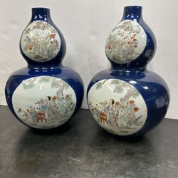 Pair of Chinese Polychrome Porcelain Double Gourd Vases Yongzheng Mark Qing