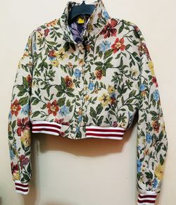 Floral Design Jacket With Red & White Trim