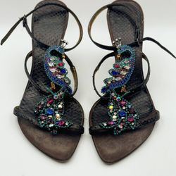 Vintage Rare Vero Cuoio shoes crystal peacock women’s heels size 37 Italy