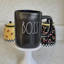 RAE DUNN BOSS LL BLACK COFFEE MUG RUSTIC FARMHOUSE DECOR 