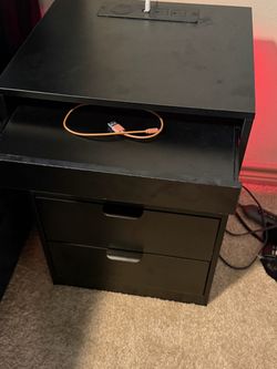 Set of 2 Modern Black Nightstands with Charging Station & LED Lights