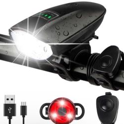 1 pack 1400LM USB rechargeable bike headlight & tail light set w/ horn 3 Lighting Modes
