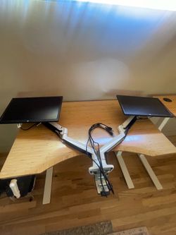 Fully Jarvis Dual Monitor Arm White + 2 HP Monitors Included