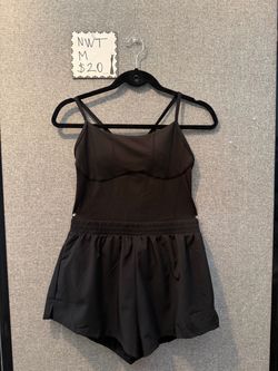 Pink Black Athletic Romper with Built-In Shorts