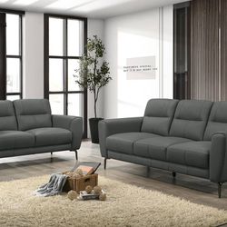 Brand New Grey Full Leather Sofa & Loveseat 
